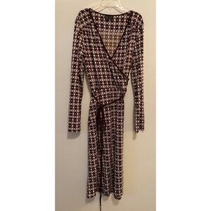 Max & Cleo Womens Brown & White Patterned Wrap Dress Medium